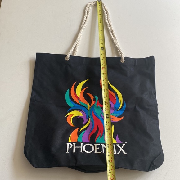 Phoenix graphic printed Large black canvas tote bag with white rope straps - Picture 8 of 9